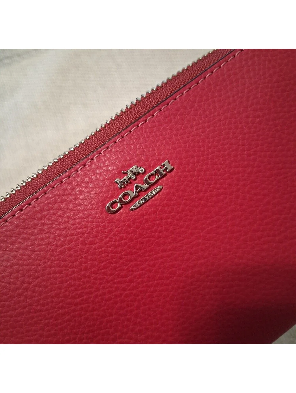 Coach Leather Accordion Zip Around Long Wallet Pink Magenta Silver Hardware